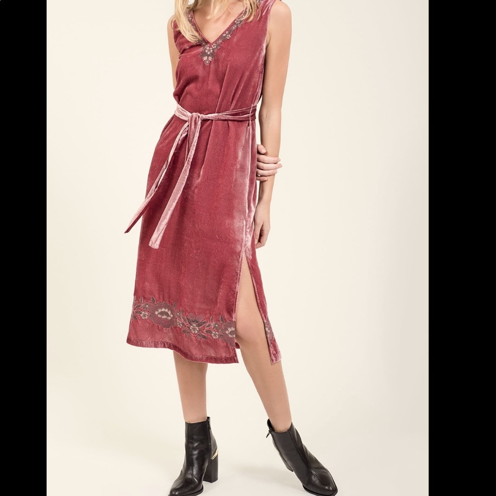NWT J.O.A. Embroidered Velvet Midi Dress